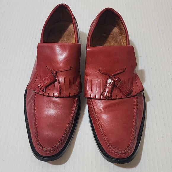 Calzature Celini Italy Mens Leather Loafers Red Tassels Slip-On Shoes IT39/EU 40 - Picture 3 of 13